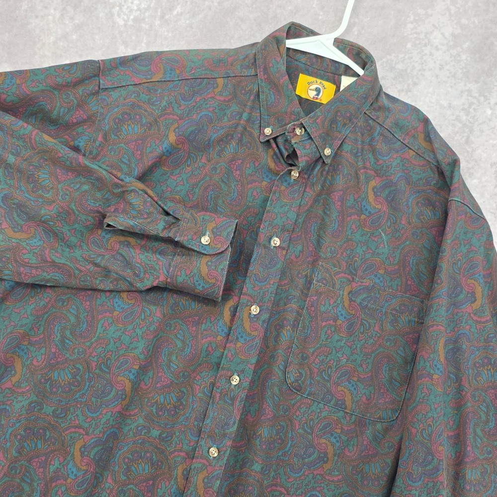 Vintage Duck Head Paisley AOP Long Sleeve Button Down Shirt Mens Large Green